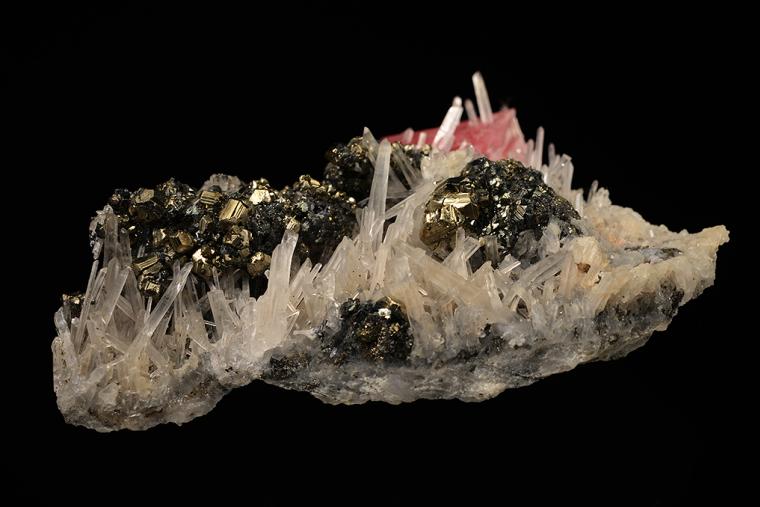 PYRITE with QUARTZ and RHODOCHROSITE